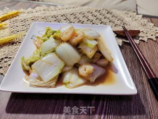 白菜炒虾仁的做法步骤:9