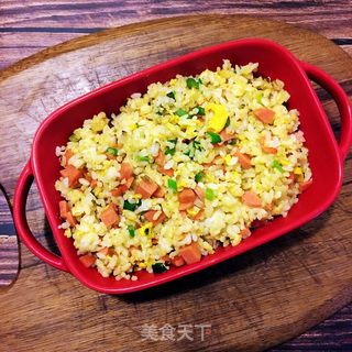 香肠黄金炒饭的做法步骤：10