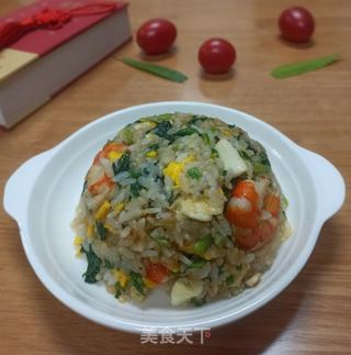 菠菜虾仁蛋炒饭的做法步骤：6