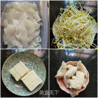 煎豆腐豆芽炖粉皮的做法步骤：1