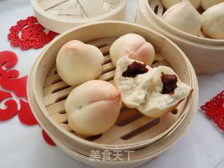 奶香寿桃包（红豆沙夹心）年夜饭甜点主食❗️的做法步骤：12