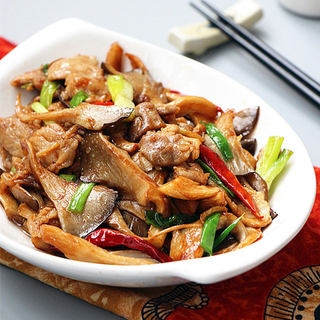 肉片炒鲜蘑